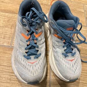 Hoka Light Blue and Orange Athletic Shoes